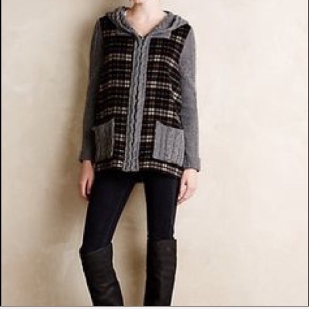 Anthropologie Moth Plaid Derry Sweater Jac…